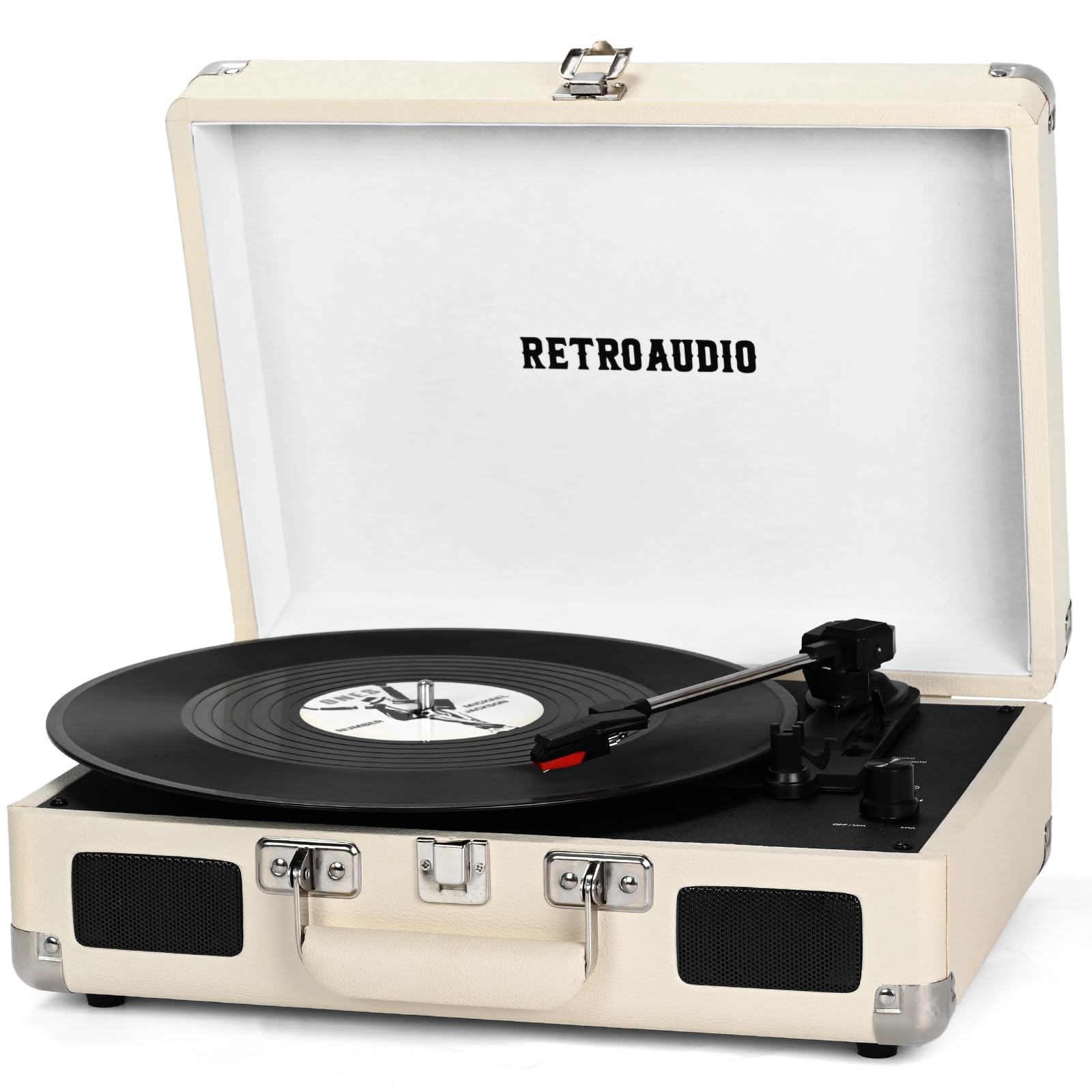 Portable Bluetooth Vinyl Record Player 3-Speed Suitcase Design Belt-Driven Turntable-image