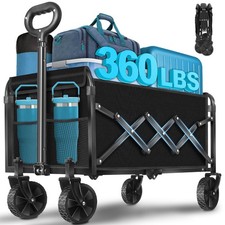 Collapsible Wagon Cart with Wheels Foldable: 360LBS Heavy Duty Folding Utility..