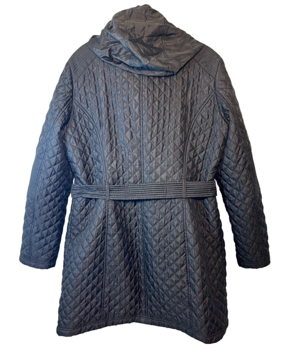 Michael Kors trench donna trapuntato nero grande oro cintura giacca con cappuccio