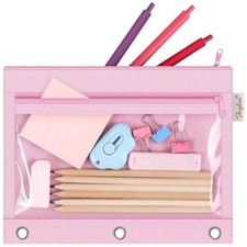 Binder Pencil Pouch for 3 Ring Binder,Two Zippered Pockets Pencil Case with C...