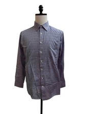 Stafford Dress Shirt Mens 16.5 Gray Glen Plaid Travel Easy Care Fitted Button Up