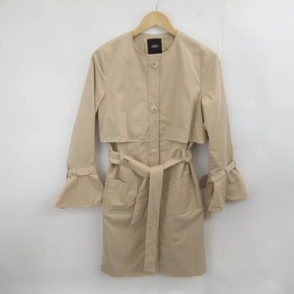 Chaqueta Anita & Green UK 8 Mac Abrigo Beige Botón Inteligente Corbata Cinturón Preciado Foto 2 de 4