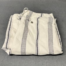 Chico's Linen Pants Womens Medium Relaxed Fit Coastal Boho White Gray Wide Leg