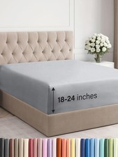 Extra Deep Queen Fitted Sheet - Hotel Luxury Single Fitted Sheet Only - Easil...
