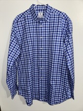 David Donahue Dress Shirt Mens XL Blue Check Gingham Cotton Button Up Pocket