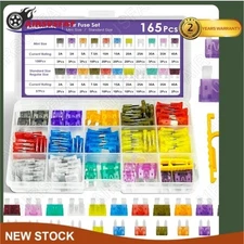 165 PCS Car Fuses Kits Mini & Standard Blade Fuses Mixed Pack With Case & Puller