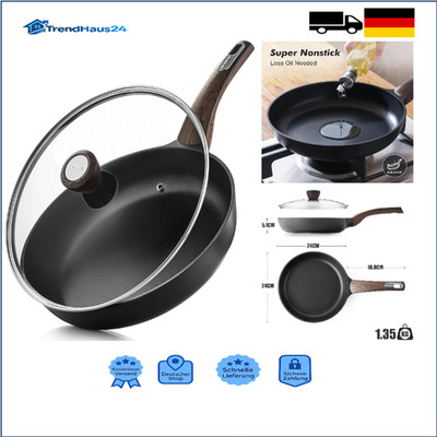 Antihaft Bratpfanne mit Deckel 24cm Schwarz Induktion