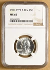 1961 P Washington Quarter 'Type B Reverse' NGC MS66