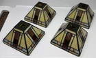 Set 4 Vintage Tiffany Style Stained Glass Light Shades Pyramid Square Art Deco