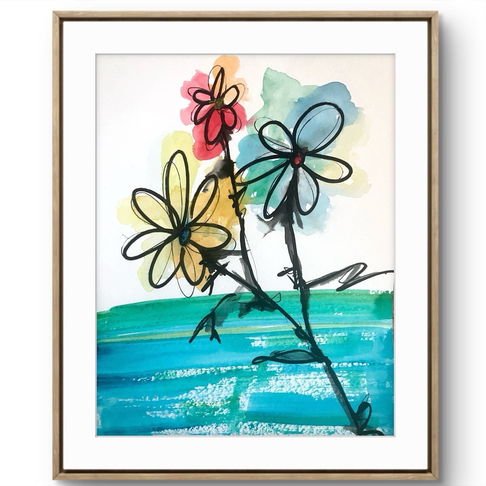 TITA PAINTZ Abstract Watercolor Flowers Sketch Art Hand Painted 9x12 Home Decor