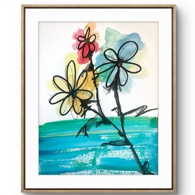 TITA PAINTZ Abstract Watercolor Flowers Sketch Art Hand Painted 9x12 Home Decor