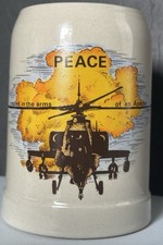 Military .5L Coffee Mug Stein - APACHE Helicopter - Stoneware W Germany PEACE