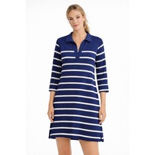 Vineyard Vines Navy White Striped Collared Polo Dress Large Pima Cotton Preppy