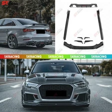 Carbon Fiber Front Rear Bumper Lip Side Skirts Body Kits For Audi RS3 2017-2020