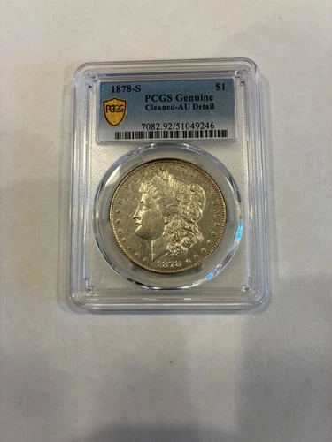 1878 S Morgan Silver Dollar, PCGS Genuine Cleaned - AU Detail