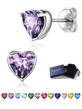Silver Earrings for Women 925 Sterling Silver Heart Birthstone Stud Earrings Bir