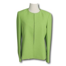 KASPER 6 Open Front Jacket Long Sleeves Princess Seams Lined Lime