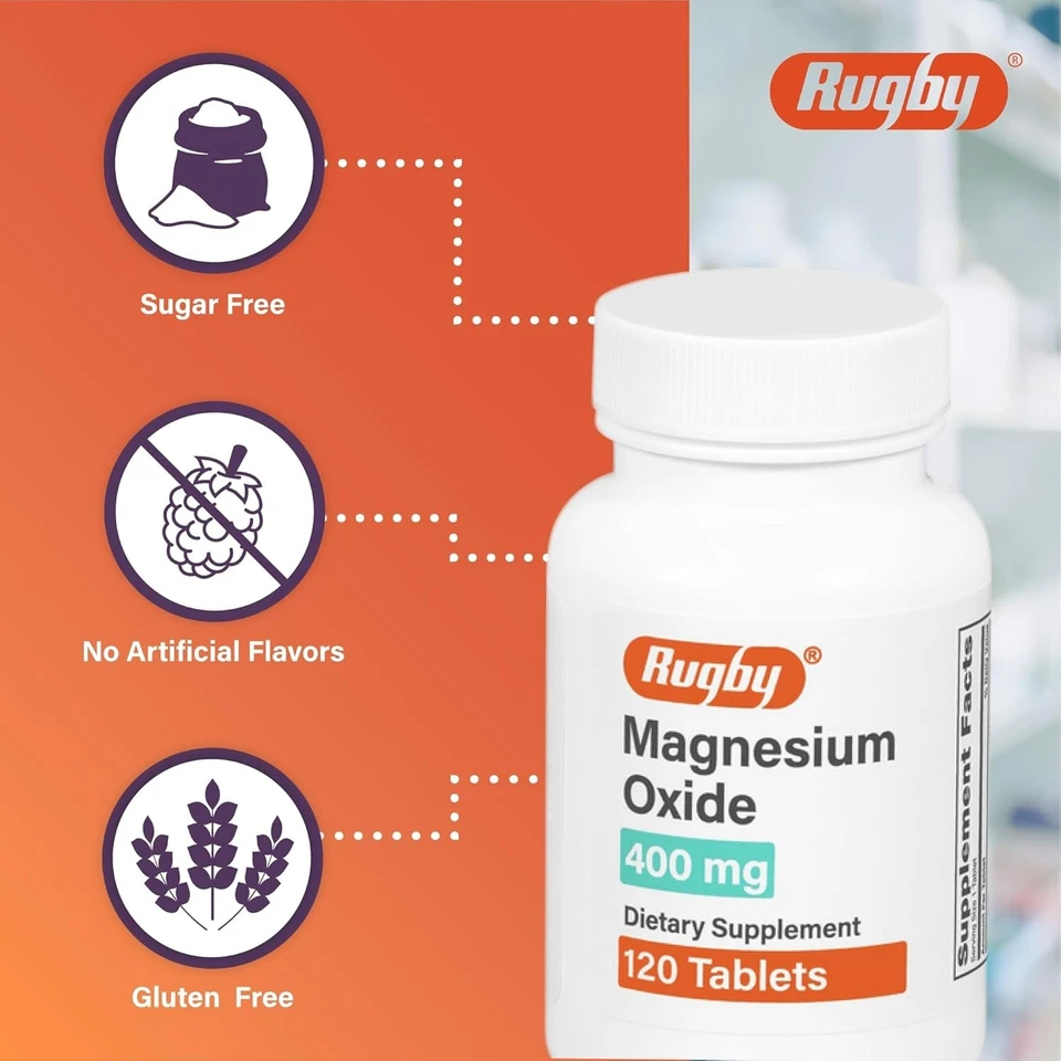 橄榄球氧化镁400毫克120片(2包)无麸质补充剂 — 第 2/4 张图片