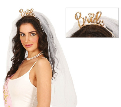 Brautschleier mit goldenem Diadem - Junggesellinnenabschied Junggesellinnenabschied Hochzeit Accessoire Braut
