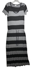 Caslon XS Dress Womens Short Sleeve Long Gray Striped Casual Stretch Drawstring