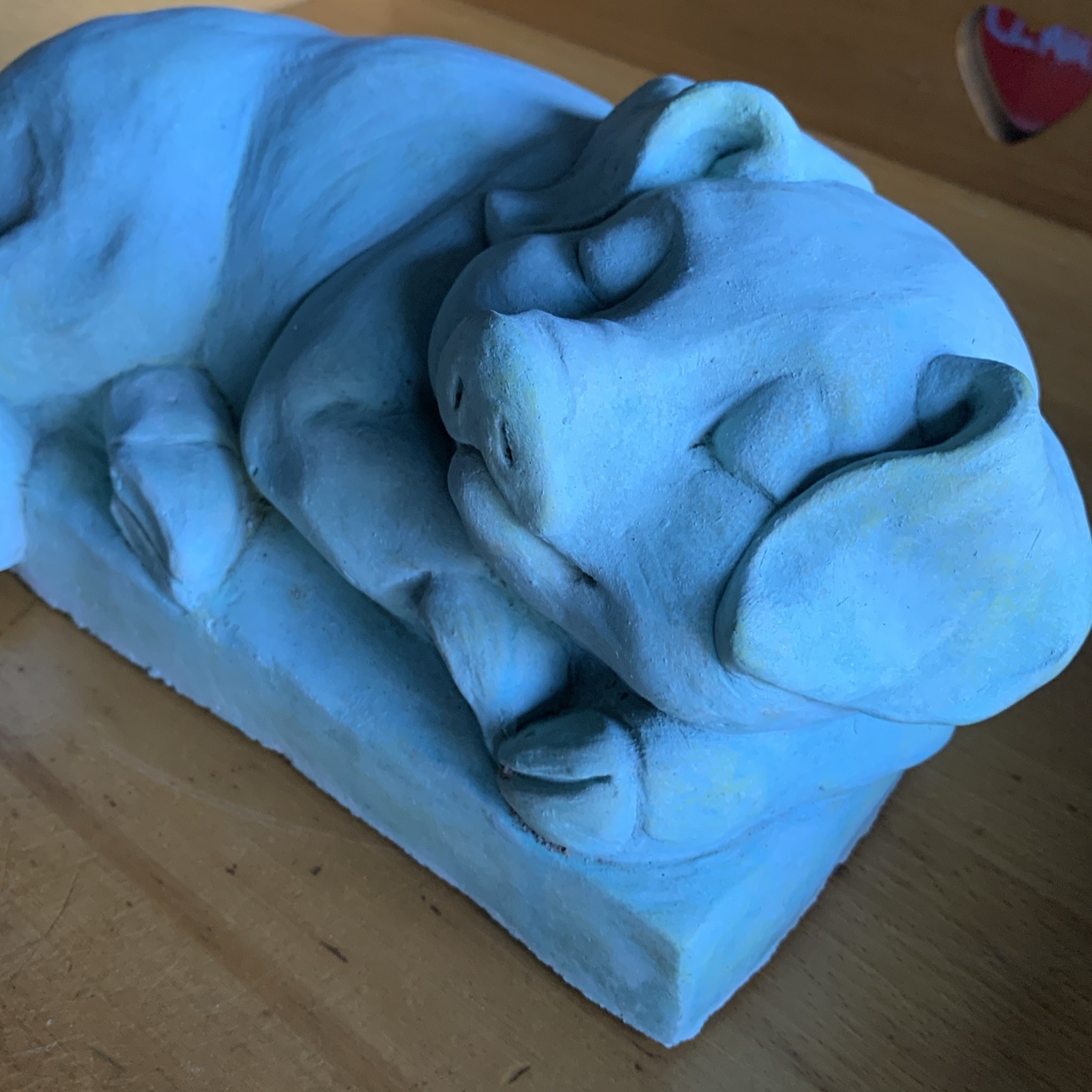 NICHOLS Bros Stoneworks Sleeping Pig Cement Garden Statue GREEN See Description