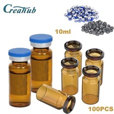 100 Pack 10ml Glass Vials Amber Glass Headspace Vials w/ Plastic-Aluminum Caps