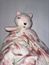 Gerber Pink Fox Lovey Security Blanket Plush Head Floral Back