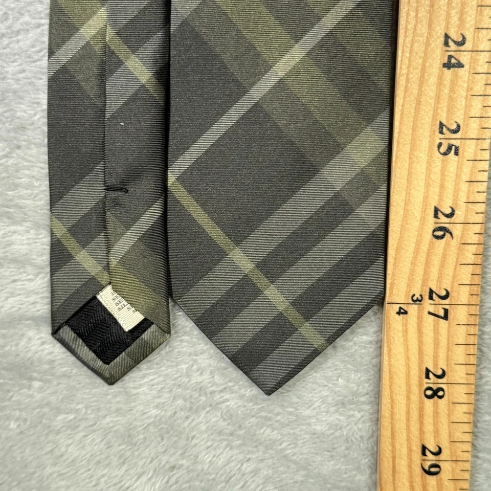 Corbata Burberry London Para Hombre Gris Verde Cuadros 100% Seda Hecha en Italia Nova Foto 4 de 4