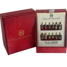 House of Harlow 1960 Set of 6 Gold Tone Hoop Drop Stud Earrings Holiday Gift