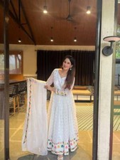 Ready To Wear White Sequins Work Long Gown For Reception Wear Salwar Kameez Suit