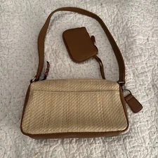Liz Claiborne Villager Brown Leather Weave Shoulder Bag Purse - w/ Coin Purse