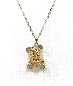 Authentic Jewelry Crystal Teddy Bear Pendant with Gold Plated Rope Chain