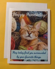 Cat Happy Purrthday! Birthday Greeting Card, 4.25" x 5.5", A2 Size, Blank Inside