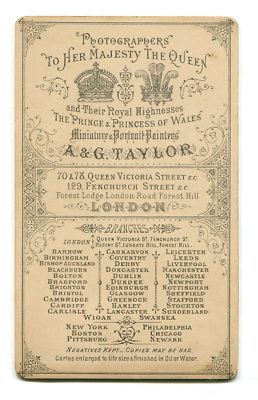 INTERESTING BACK GRAPHIC. CDV. MANY LOCATIONS ADVERTISEMENTS. BY TAYLOR. LONDON.
