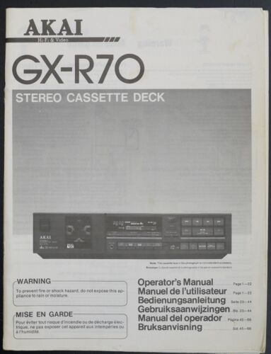Oryginalny stereofoniczny magnetofon kasetowy AKAI GX-R70 instrukcja obsługi / instrukcja obsługi - Zdjęcie 1 z 1