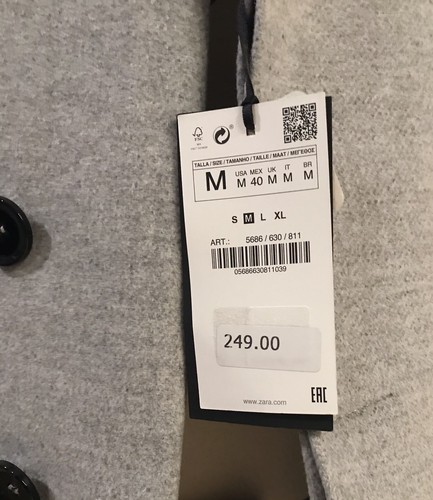 NWT Zara Gray Double Breasted Black Button Long Trench Coat - M / Retail $249.00 - Picture 9 of 9