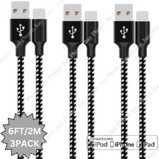 3 Pack 6Ft Braided USB Charger Cable For Apple iPhone 14 13 12 8 7 Charging Cord
