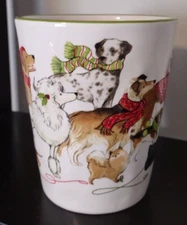 Pier 1 Imports PARK AVENUE PUPPIES Christmas Winter Dogs Green Trim Large Mug