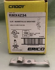 QTY 100 NEW ERICO CADDY RMX4Z34 Cable To Rod/Wire Clip 1/4" Rod, #12 Wire