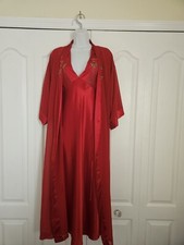 DELICATES Robe Nightgown Set Lingerie Satin Sheer Red Size S Rose Embroidered