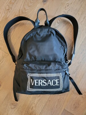 VERSACE NYLON LOGO STAMP BACKPACK BLACK RETAIL