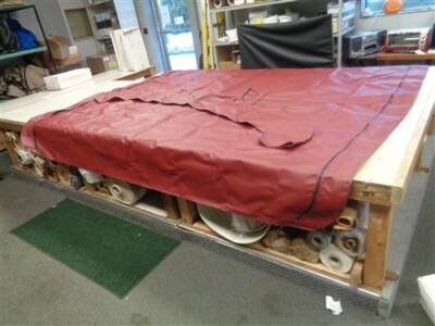 VEADA UNIVERSAL 4 BOW BURGUNDY VINYL BIMINI TOP & BOOT 121'' X 104'' MARINE BOAT