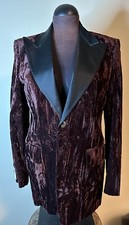 Vintage 1970s Crushed Chocolate Velvet Tuxedo Jacket Size 35 Regular- Unworn 
