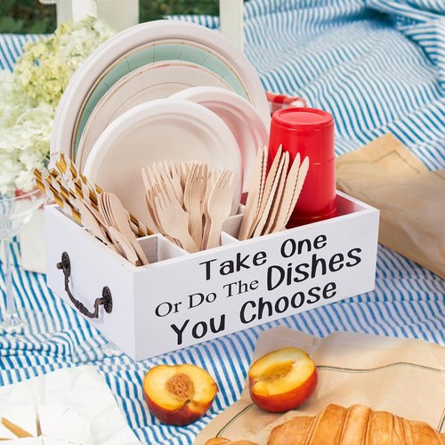 Small Paper Plate Holder Utensil Caddy Organizer For Countertop Silverware Caddy - Picture 5 of 9