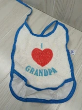 The First Years I love Grandpa vintage baby bib blue red heart vinyl food catch