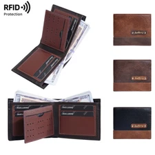 Man's RFID Blocking Wallet Leather Zipper Foldable Purse Credit Card Wallet US