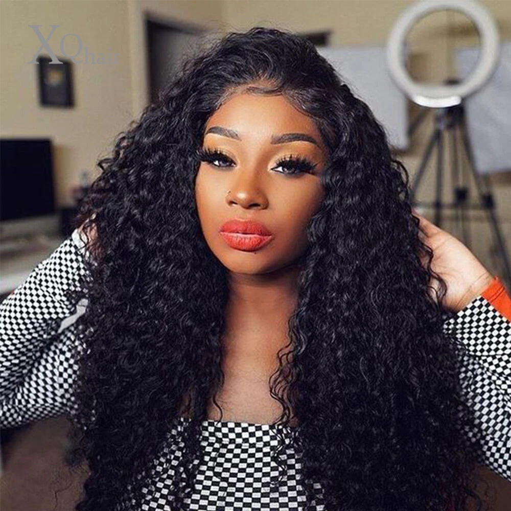 Long Afro Curly T Lace Front Wigs 100% Remy Human Hair Wig Curly