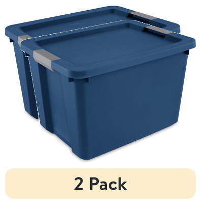 (2 pack)  20 Gallon Plastic Storage Container with Latch Lid, Blue