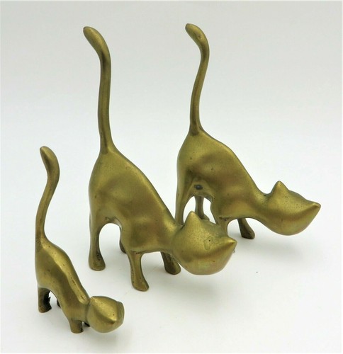 3 Vintage Brass Metal Siamese Feline Cats Kitten Figurines Ring Holder - Picture 2 of 4