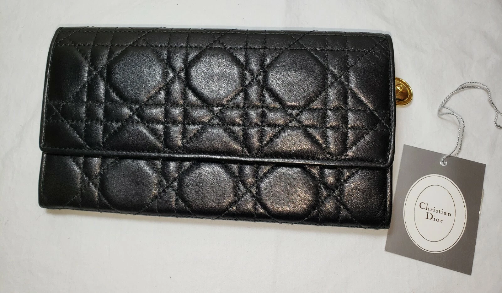 AUTHENTIC VINTAGE CHRISTIAN DIOR BLACK LAMBSKIN WALLET ITALY W/ TAG MONNAIE